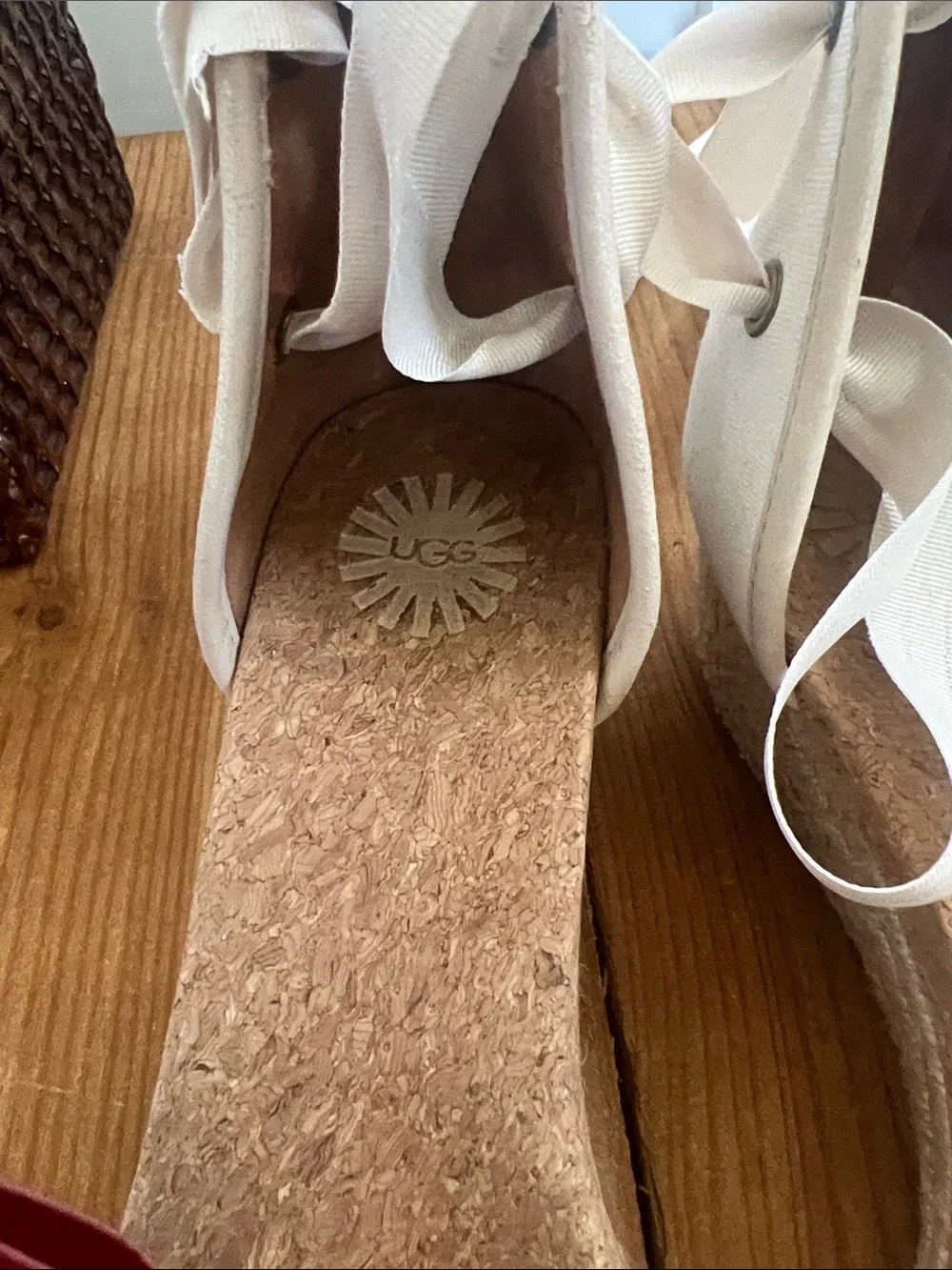 Ugg Amell Australia canvas open toed Jute Wedge Sandals with Ankle Tie